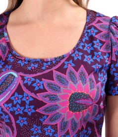 Rochie eleganta din bumbac elastic imprimat