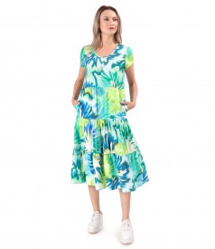 Rochie midi cu volane din viscoza imprimata