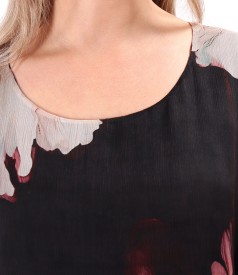 Rochie fluture din voal de matase naturala imprimata cu motive florale