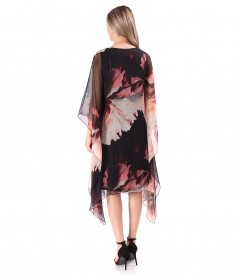 Rochie fluture din voal de matase naturala imprimata cu motive florale