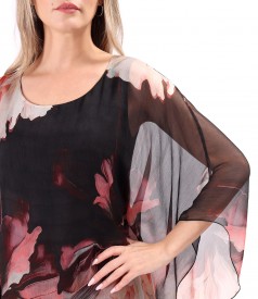 Rochie fluture din voal de matase naturala imprimata cu motive florale
