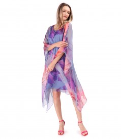 Rochie fluture din voal de matase naturala imprimata cu motive florale