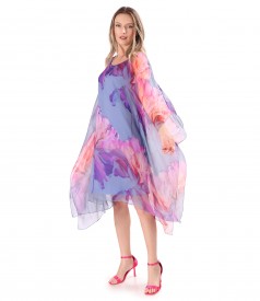 Rochie fluture din voal de matase naturala imprimata cu motive florale