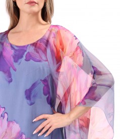 Rochie fluture din voal de matase naturala imprimata cu motive florale