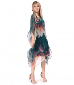 Rochie fluture din voal de matase naturala imprimata cu motive florale