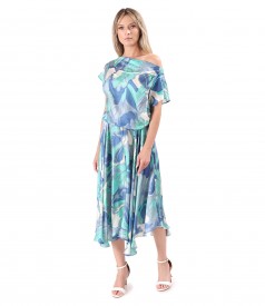 Rochie midi din viscoza cu matase naturala imprimata digital