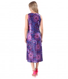 Rochie midi pe bie din satin de viscoza imprimata cu motive paisley