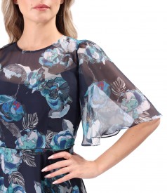 Rochie midi din voal fin imprimat cu motive florale