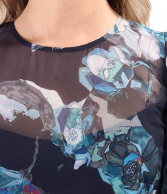 Rochie midi din voal fin imprimat cu motive florale