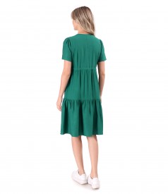 Rochie cu volane din viscoza incretita cu snur in talie